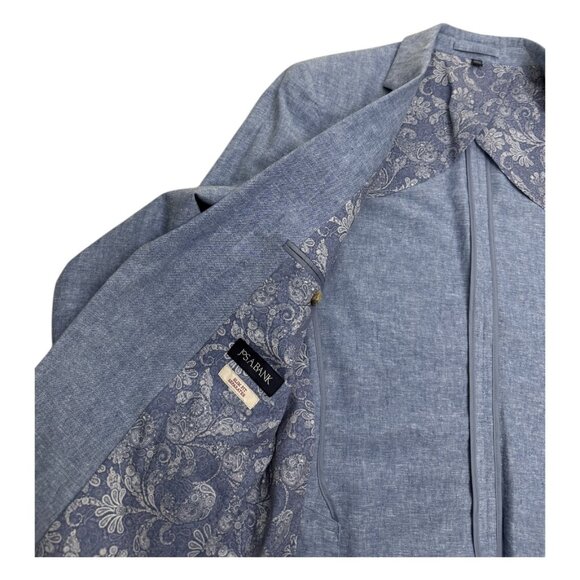 JOS A BANK LINEN Slim Blue 3 Piece Business Casual Blazer Vest Pants Suit 38R - Picture 9 of 11
